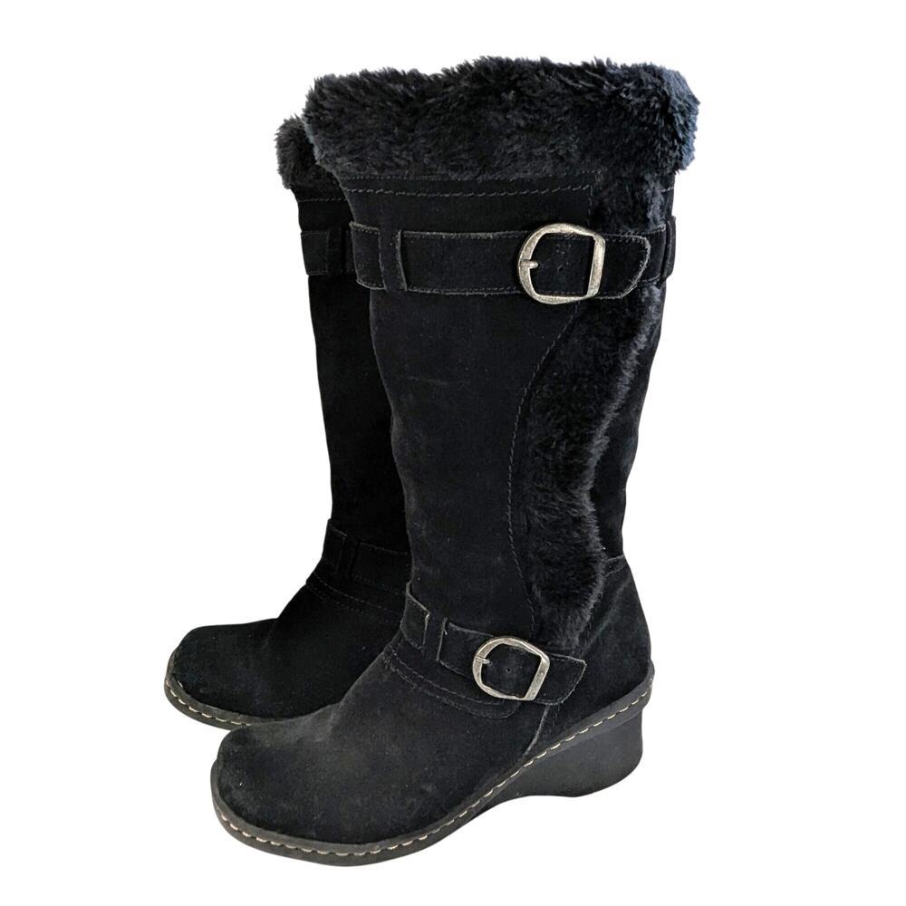 BASS! ALISSA BLACK GENUINE SUEDE LEATHER, FAUX SHEARLING LINED BOOTS! SZ 9.5M